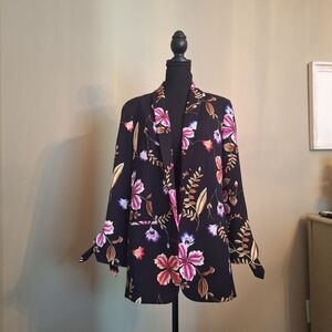 NWT Black Floral Blazer with Pink and Purple Accents By Express Sz M